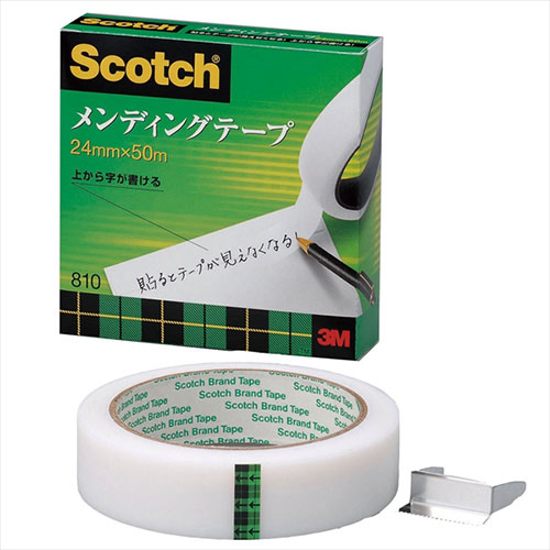 メンディングテープ 24mm×50m●マットフィニッシュ(つや消し加工)により貼るとテープはほとんど見えなくなり、ラッピングや封かんが美しく仕上がります。 ●テープの上から文字が書けます。水性ペン、鉛筆でも可能です。 ●光らず自然で、指紋のあとも目立ちにくく、コピーをとってもほとんど影が映らないので書類の補修に便利です。 ●変質・変色しにくく、長期の使用に耐えます。生産国…米国 1個当たりのパッケージサイズ…109×109×28mm 1個当たりのパッケージ重量…110g