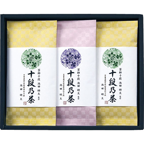 最高位十段監修銘茶茶審査鑑定技術十段位(最高位)を取得している、池田研太氏監修によるこだわり銘茶詰合せ。メーカー品番 : SRS-25 セット内容 : 深むし茶(60g)×2、煎茶(60g)×1 賞味期限 : 常温1年 箱サイズ : 25×30.9×3.2cm 箱入重量 : 0.4kg