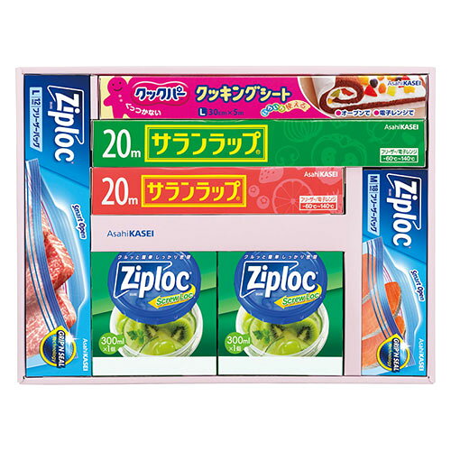 旭化成 サランラップバラエティギフト20サランラップやジップロックなどハイクオリティーのキッチン用品を詰合せたギフトです。メーカー品番 : SVG20D 内容物 : サランラップ(約30cm×20m)・サランラップ(約22cm×20m)・ジップロックフリーザーバッグ(M18枚入)・ジップロックフリーザーバッグ(L12枚入)・クックパークッキングシート(約30cm×5m)×各1、ジップロックスクリューロック(300ml)×2 生産国 : 韓国・タイ・日本 パッケージ形態 : 化粧箱 箱サイズ : 約401×305×68mm 箱入重量 : 約1.2kg