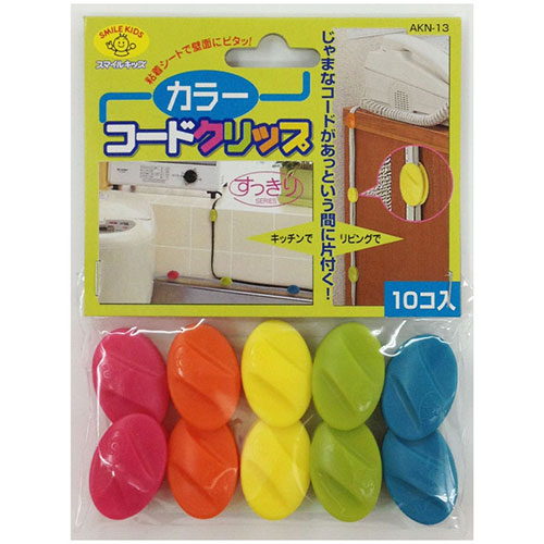 じゃまなコードがあっという間に片付くコードクリップです。・からまりやすいコードをすっきり止めるクリップです。 ・付属の粘着シートで壁に貼り付けられます。 ・ごちゃつくコードも邪魔になりません。ポリプロピレン 生産国 : 日本 パッケージサイズ : 100×150×15mm パッケージ重量 : 25g