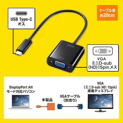 サンワサプライ USB Type C-VGA変換アダプタ AD-ALCV02