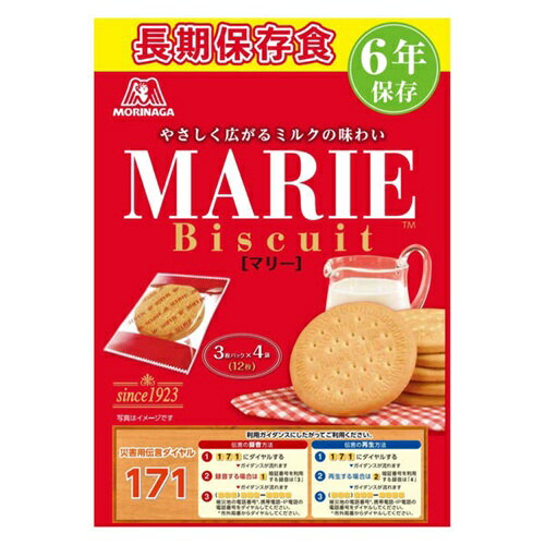 メーカー：森永製菓JAN：4902888620010型番：-■商品説明■●袋入りなので軽く、防災リュックにも入るサイズで保管場所の確保やゴミの処理が容易です。●3枚パックが4袋入っており、食べきりサイズです。●88kcaLあるので、ちょっとしたおやつになります。■仕様■・外装寸法:256×236×212mm ・重量:82g ・入数:12枚（3枚×4袋） ・保存年数:6年 ・原産国:日本 ・栄養成分:【1枚(標準5.4g)当たり】エネルギー:24kcal、たんぱく質:0.4g、脂質:0.6g、炭水化物:4.2g、食塩相当量:0.05g