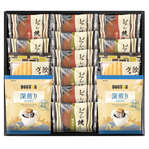 【3セット】 ドトールコーヒー&どら焼き 詰合せ ドリップコーヒー7g×2、欧風ヴァッフェル×2、どら焼き(粒あん、八女抹茶あん)×各5 DR-30X3