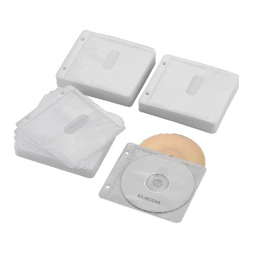 ファイリングできる2穴付きですっきり収納。大量のBlu-ray/CD/DVD Discをコンパクトに収納・整理できる2穴付き両面収納タイプの不織布ケース。大量のBlu-ray/CD/DVD Discをコンパクトに収納・整理できる2穴付き不織布ケースです。 薄くて軽いので、持ち運びやデータの受け渡しにも最適です。 表面に凹凸が少なく、きめ細かい繊維の不織布を採用しています。 ケース1枚あたりにディスク2枚、またはディスク1枚とジャケットが収納できる両面収納タイプです。 保存内容の確認に便利なインデックスラベルが付属しています。 ディスクの飛び出しを防止するストッパーが付いています。 ※専用ファイルは「CCD-B01シリーズ(2冊入り)」、「CCD-B02シリーズ(2冊入り)」、「CCD-BC01シリーズ」、「CCD-BC02シリーズ」を別途お買い求めください。●サイズ 約 幅128×高さ143×厚み0.54mm(1枚) ●重量 3.0g ●材質 ポリプロピレン ●カラー ホワイト ●収納枚数 240枚 ●入り数 120枚(両面収納) ●収容メディア Blu-ray/CD/DVD Disc ●収容枚数(ケース1枚あたり) Blu-ray/CD/DVD Disc計2枚(両面1枚ずつ) ●付属品 インデックスラベル 120枚