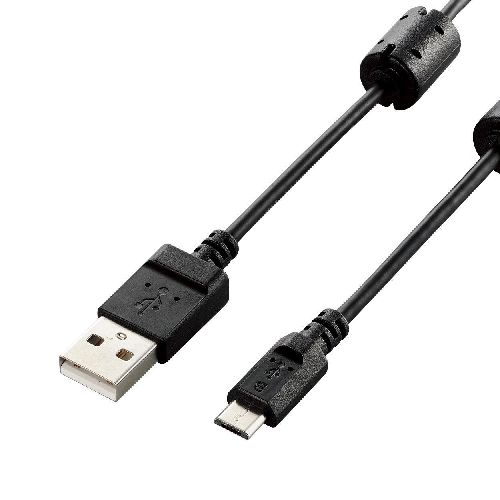 デジタルカメラやデジタルビデオカメラの充電やパソコンへのデータ転送ができるUSBケーブル。[USB2 0 Standard-A/micro-B]USB2.0 micro-Bを搭載したデジタルカメラやデジタルビデオカメラの充電やパソコンへのデータ転送ができるUSBケーブルです。※micro-B端子からの充電に対応した機器のみ充電が可能です。 USB2.0規格の伝送速度480Mbpsの高速データ転送に対応しています。 高周波ノイズを吸収する効果があるフェライトコアが付いています。 サビなどに強く信号劣化を抑える金メッキピンを採用しています。 外部ノイズの干渉から信号を保護する2重シールドケーブルを採用しています。 ヨーロッパの「RoHS指令(電器・電子機器に対する特定有害物質の使用制限)」に適合した環境にやさしい製品です。 難燃性の素材を使用し、安全性を高めています。 ケーブルの長さはノートパソコンとの接続に最適な0.5mです。●コネクタ形状 USB2.0(Standard-A)オス-USB2.0(micro-B)オス ●対応機種 USB2.0(Aタイプ)端子搭載のパソコン、ACアダプタ及びUSB2.0(micro-B)端子搭載のデジタルカメラ、デジタルビデオカメラ ●ケーブル長 0.5m ●ケーブル太さ 約3.1mm ●対応転送速度 最大480Mbps ※理論値 ●プラグメッキ仕様 金メッキピン ●シールド方法 2重シールド ●カラー ブラック
