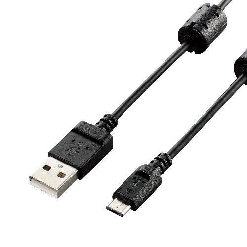 デジタルカメラやデジタルビデオカメラの充電やパソコンへのデータ転送ができるUSBケーブル。[USB2 0 Standard-A/micro-B]USB2.0 micro-Bを搭載したデジタルカメラやデジタルビデオカメラの充電やパソコンへのデータ転送ができるUSBケーブルです。※micro-B端子からの充電に対応した機器のみ充電が可能です。 USB2.0規格の伝送速度480Mbpsの高速データ転送に対応しています。 高周波ノイズを吸収する効果があるフェライトコアが付いています。 サビなどに強く信号劣化を抑える金メッキピンを採用しています。 外部ノイズの干渉から信号を保護する2重シールドケーブルを採用しています。 ヨーロッパの「RoHS指令(電器・電子機器に対する特定有害物質の使用制限)」に適合した環境にやさしい製品です。 難燃性の素材を使用し、安全性を高めています。 ケーブルの長さはデスクトップパソコンとの接続に最適な1.5mです。●コネクタ形状 USB2.0(Standard-A)オス-USB2.0(micro-B)オス ●対応機種 USB2.0(Aタイプ)端子搭載のパソコン、ACアダプタ及びUSB2.0(micro-B)端子搭載のデジタルカメラ、デジタルビデオカメラ ●ケーブル長 1.5m ●ケーブル太さ 約3.1mm ●対応転送速度 最大480Mbps ※理論値 ●プラグメッキ仕様 金メッキピン ●シールド方法 2重シールド ●カラー ブラック