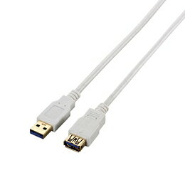 USB3.0(Aタイプ オス)のインターフェースを持つ周辺機器のUSBケーブルの長さが足りないときに、延長してパソコンと接続できるUSB3.0延長ケーブル。USB3.0(Aタイプ オス)のインターフェースを持つメモリーカードリーダやマウス、キーボードなどの周辺機器のUSBケーブルを延長して接続できるUSB3.0ケーブルです。 ※最大転送速度5Gbpsに対応しますが、USB3.0は規格上、延長が認められていません。 サビなどに強く信号劣化を抑える金メッキピンコネクタを採用しています。 外部ノイズの干渉から信号を保護する3重シールドケーブルを採用しています。 EUの「RoHS指令(電子・電子機器に対する特定有害物質の使用制限)」に準拠した環境にやさしい製品です。●コネクタ形状 USB3.0(Standard-A)オス-USB3.0(Standard-A)メス ●対応機種 USB3.0(Aタイプ)端子搭載のパソコン及びUSB3.0(Aメスタイプ)端子搭載のパソコン周辺機器 ●ケーブル長 1.0m ●規格 USB3.0準拠 ●対応転送速度 最大5Gbps ※理論値 ●プラグメッキ仕様 金メッキピン・金メッキコネクタ ●シールド方法 3重シールド ●ツイストペアケーブル(通信線) ○ ●カラー ホワイト　