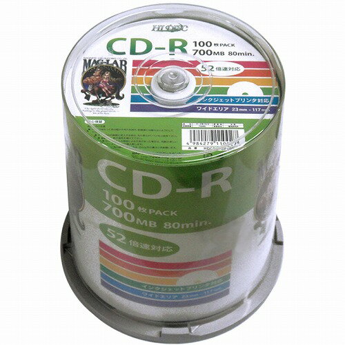 HI DISC CD-R 700MB 100枚スピンドル データ用 52倍速対応 白ワイドプリンタブル HDCR80GP100 HI DISC CD-R 700MB 100枚スピンドル データ用 52倍速対応 白ワイドプリンタブル HDCR80GP100