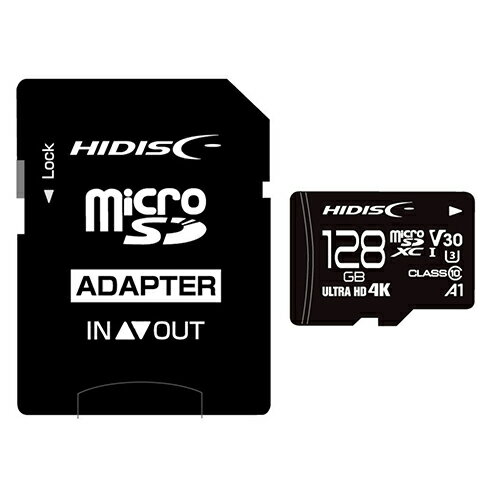 【P2倍】HIDISC 超高速microSDXCカード 128GB CLASS10 UHS-I Speed class3, A1対応 HDMCSDX128GCL10V30