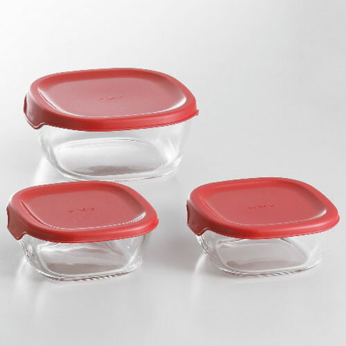 Storage Bins - HARIO 耐熱ガラス製保存容器3個セット レッド 9096-069 父の日 ギフト 2026 贈り物 プレゼント 母 父 ペアギフト