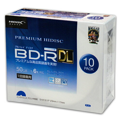 【P2倍】 10個セット PREMIUM HIDISC BD-R DL 1回録画 6倍速 50GB 10枚 スリムケース HDVBR50RP10SCX10