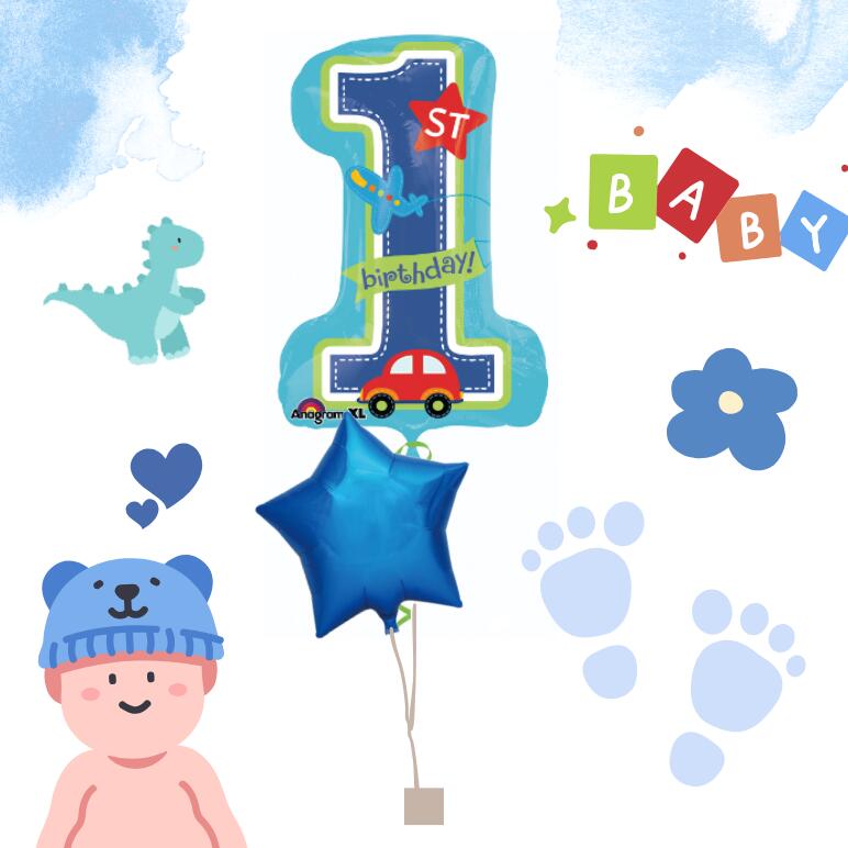 【 浮かせてお届け 】1stBirthdayBoy ヘリウムガス 浮くタイプ アルミバルーン 男の子 ボーイ バースデ..