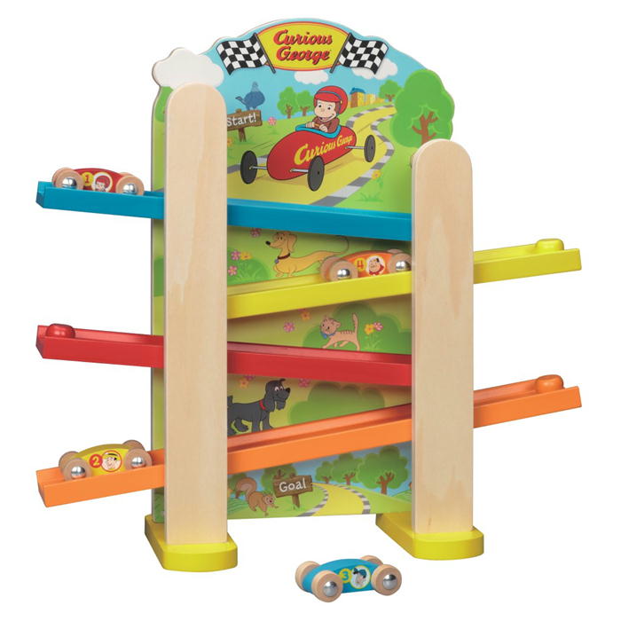 O おさるのジョージ スロープカーレース くるま4台付き Vit Heart ヴィットハート 1歳半 室内遊び 木のおもちゃ 木 知育 玩具 男の子 女の子 ギ...