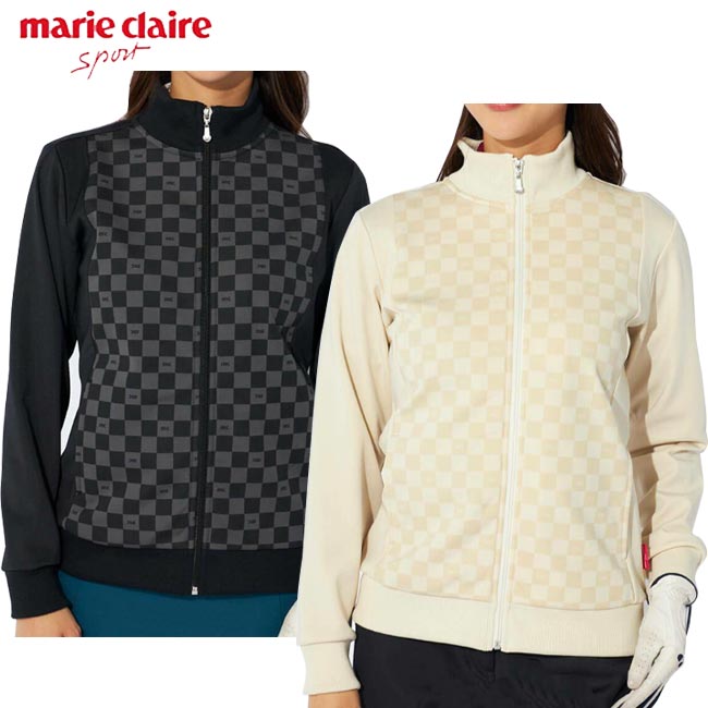 【お買い得コーナー!】【秋冬モデル】marie claire（マリクレール） 長袖ブロック柄 長袖 フルジップブルゾン ゴルフウェア 裏ベロア ストレッチ (レディス) 734-223 (734223) ハイネック ジャンパー 婦人用 スポーティ おしゃれ 【大特価!お買い得!!】【B-ONE-Y】