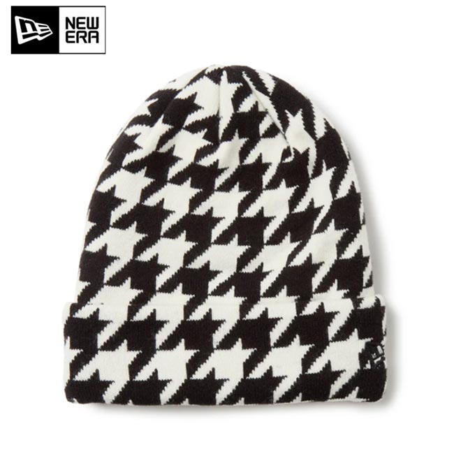乐天商城 - 【ポスト投函配送!!】 NEW ERA (ニューエラ) キャップ 14670059 ベーシック カフニット パターン ハウンズトゥース マルチ ブラック 帽子 ユニセックス ニット帽 ニットキャップ 黒 ×白 モノトーン【B-ONE-Y】