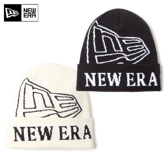 乐天商城 - 【ポスト投函配送】 NEW ERA (ニューエラ) キャップ 14670084(オフホワイト)，14670086(ブラック) ベーシック カフニット ジャカード フラッグロゴ 帽子 ユニセックス ニット帽 ニットキャップ 黒　白【B-ONE】