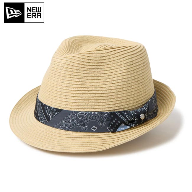 Rakuten - NEW ERA (ニューエラ) フェドーラ ブラックペイズリーテープ ナチュラル 14744663 ペーパーハット 春夏 涼しい oおしゃれ ユニセックス Lサイズ 【B-ONE】