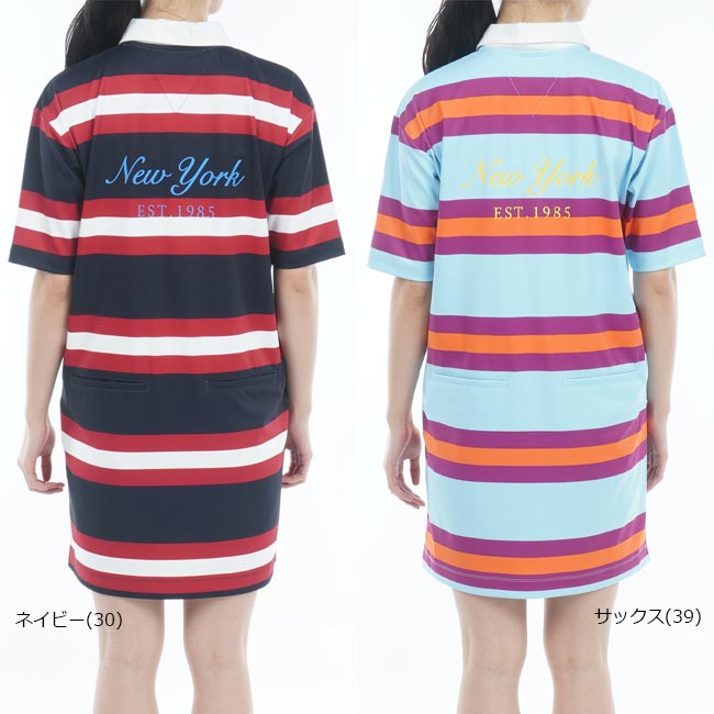 【バーゲン!30%OFF!!】 【春夏モデル】 TOMMY HILFIGER GOLF トミーヒルフィガーゴルフ レディース ラガーストライプシャツワンピース 日本製レディス半袖ワンピース THLA304 【B-ONE-Y】