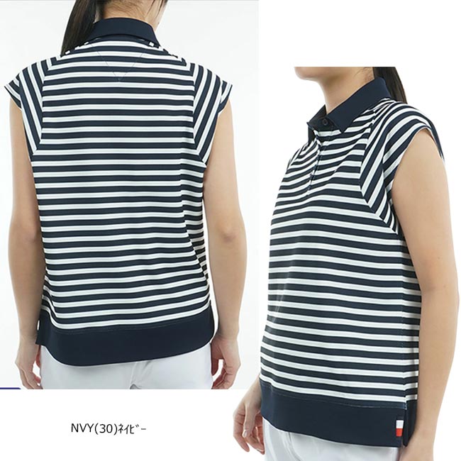【バーゲン!30%OFF!!】 【2025年春夏モデル】 TOMMY HILFIGER GOLF トミーヒルフィガーゴルフ クレイジーボーダー フレンチスリーブシャツ(レディス）吸汗速乾 UVカット THLA503 【B-ONE-Y】