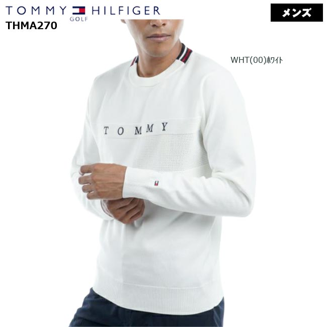 楽天ゴルフショップB-ONE【バーゲン!30％OFF!!】 【秋冬モデル】 TOMMY HILFIGER GOLF トミーヒルフィガーゴルフ　フラッグ編地 クルーネックニット 長袖（メンズ） THMA270　メンズ【B-ONE】