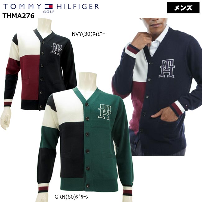 【バーゲン!30%OFF!!】【2022年秋冬モデル】 TOMMY HILFIGER GOLF トミーヒルフィガーゴルフ　フラッグ切替 ニットカーディガン（メンズ) THMA276 メンズ 長袖【B-ONE】