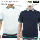 【2024年春夏モデル】 TOMMY HILFIGER GOLF トミーヒルフィガーゴルフ THモノグラム クルーネックベスト 爽やか 体温調節 ホワイト ネイビー（メンズ) THMA402【B-ONE】