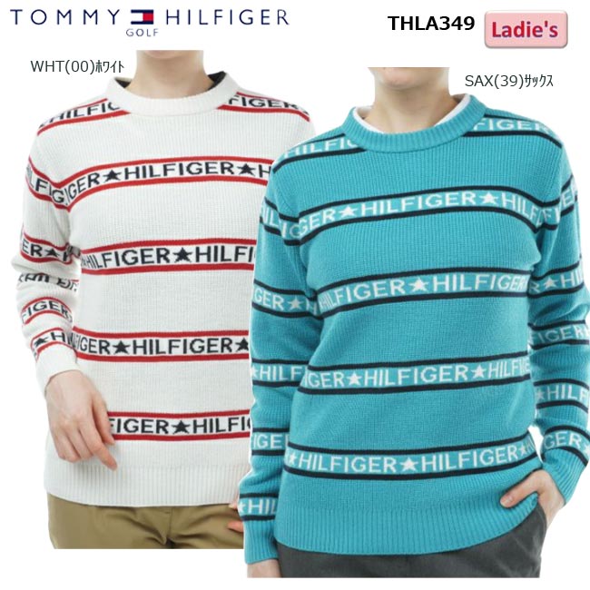 【バーゲン!30%OFF!!】【2023年秋冬モデル】 TOMMY HILFIGER GOLF トミーヒルフィガーゴルフ ロゴストライプ クルーセーター (レディス）THLA349 婦人 ゴルフウェア 丸首 長袖【B-ONE】