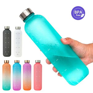 ★即納 ★ タイムマーカー付き 水筒 1リットル おしゃれ 大容量 1L 漏れない BPAフリー プラスチック ド リンク 韓国 子ども 軽い 目盛り付き アウトドア スポーツ 登山用 キャンプ ランニング ジム ハイキング ウォーターボトル プレゼント