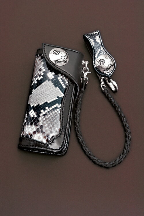 サドルウォレット パイソン Dタイプセット 黒【ロングウォレット/バイカーズウォレット/ライダースウォレット/レザーウォレット/革財布/長財布/本革/本牛革/サ...