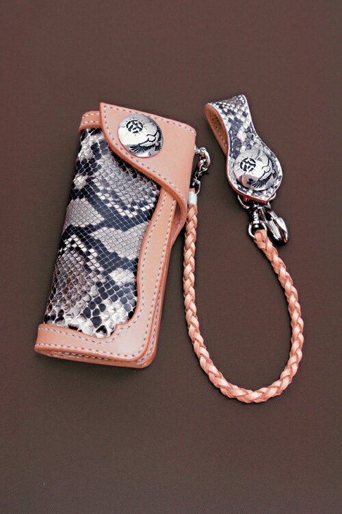 サドルウォレット パイソン Dタイプセット きなり【ロングウォレット/バイカーズウォレット/ライダースウォレット/レザーウォレット/革財布/長財布/本革/本牛革...