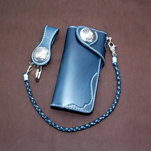 コードバンウォレット Dタイプセット 本藍染め【ロングウォレット/バイカーズウォレット/ライダースウォレット/レザーウォレット/革財布/長財布/本革/馬革/メン...