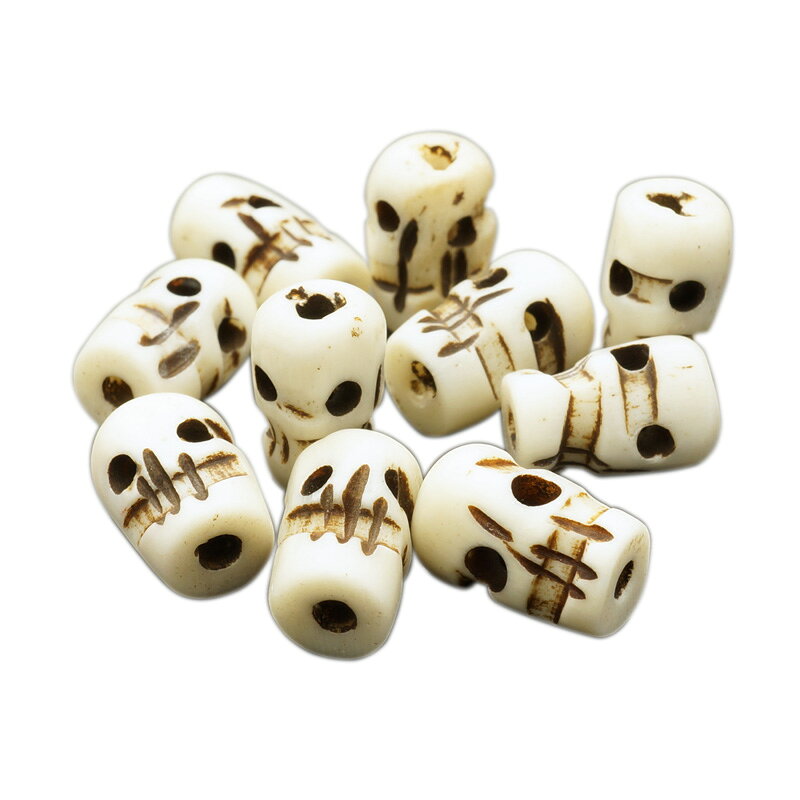 スカルボーンビーズ 10個売り【インディアン/ネイティブアメリカン/骨/角/手芸用品/材料/ハンドメイド/ブレスレット/ネックレス/ストラップ/自作アクセサリー...