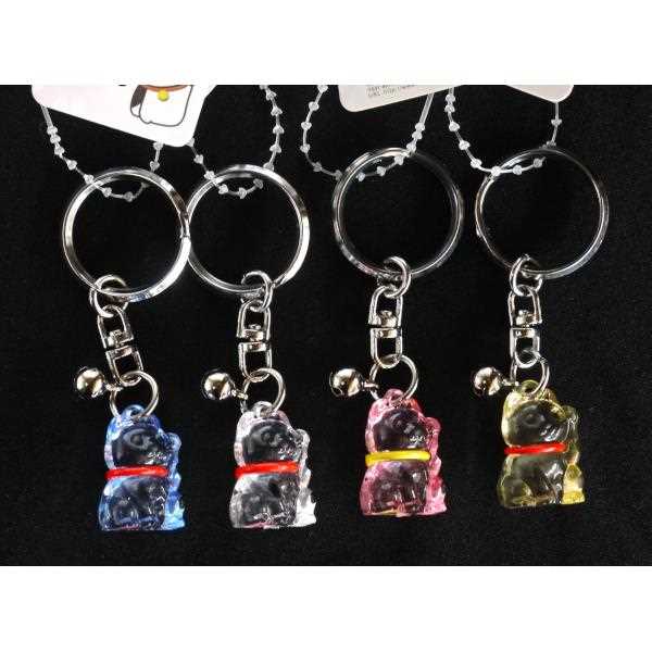 招き猫キーホルダー クリアカラー 7cm ［色指定不可］ (100円ショップ 100円均一 100均一 100均)