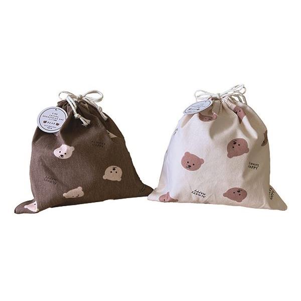 コットン巾着袋 ベア 25×25cm ［色柄指定不可］ (100円ショップ 100円均一 100均一 100均)