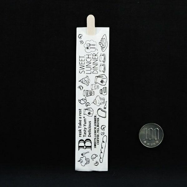木製マドラー カフェ柄 個包装入 50本 ［色指定不可］ (100円ショップ 100円均一 100均一 100均)
