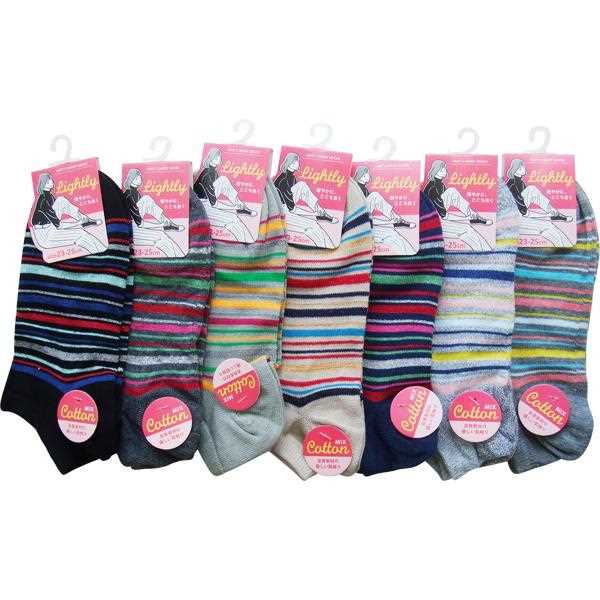 靴下 綿混ラメボーダー柄ショートソックス 23~25cm ［色指定不可］ (100円ショップ 100円均一 100均一 100均)