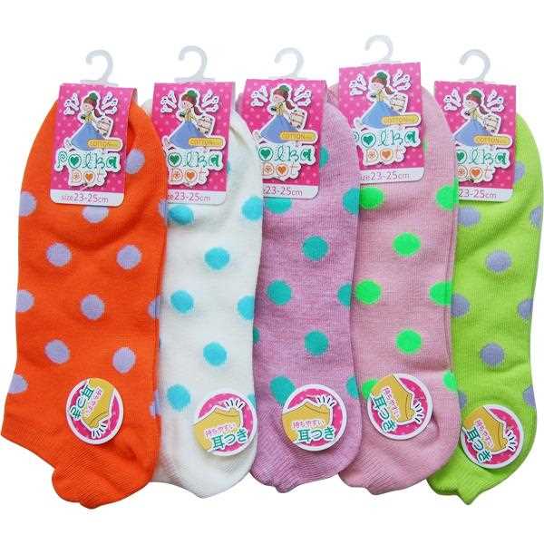 靴下 綿混水玉履き易タブ付ショートソックス 23~25cm ［色指定不可］ (100円ショップ 100円均一 100均一 100均)