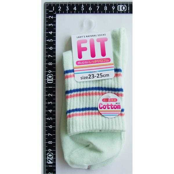 靴下 綿混ボーダー柄ソックス 23~25cm ［色指定不可］ (100円ショップ 100円均一 100均一 100均)