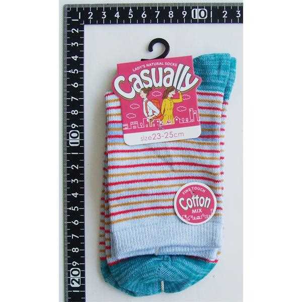 靴下 綿混細ボーダー柄ソックス 23~25cm ［色指定不可］ (100円ショップ 100円均一 100均一 100均)