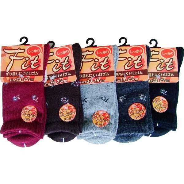 靴下 毛混花柄しっかりFITソックス 23~25cm ［色指定不可］ (100円ショップ 100円均一 100均一 100均)