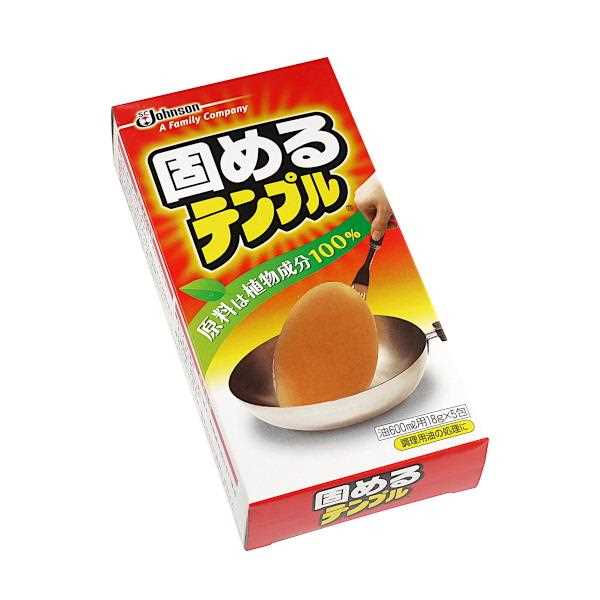 廃油の処理剤、5包入りです。揚げ物等をした後の油を固めてそのまま捨てられます。1包(18g)で600mlの油を固められます。油が冷めた後はするっとナベからはがれます。手やキッチンを汚さずに燃えるゴミとして油を捨てられます。揚げカスもそのまま一緒に固めて、フライパンやナベの後始末が簡単です。原料は植物成分100%です。●内容量・18g(油600ml分)×5包(油3L分)●成分・植物(唐ゴマ)抽出の天然油脂系脂肪酸100%●用途・廃油処理剤 油捨て 油処理 油固め●キーワード・あぶら かため てんぷる 調理 てんぷら 燃えるゴミ 揚げ物●品名・固めるテンプル 5包入り 180gx5●JAN・4901609206021●メーカー名・ジョンソン(株)●管理単位・30個●入数・5包