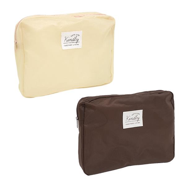 マチ付ポーチ ナチュラルカラー 合皮ネーム付 17×23×マチ4.5cm ［色指定不可］ (100円ショップ 100円均一 100均一 100均)