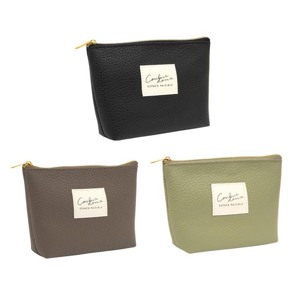 合皮カラー マチ付ポーチ 11×16×マチ3cm ［色指定不可］ (100円ショップ 100円均一 100均一 100均)