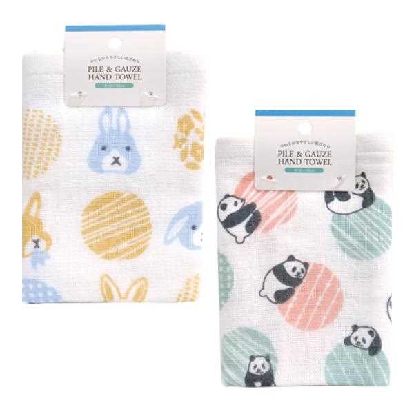 パイルガーゼハンドタオル ドットアニマル 30×30cm ［色柄指定不可］ (100円ショップ 100円均一 100均一 100均)