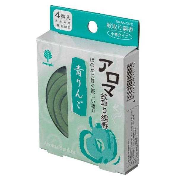 アロマ蚊取り線香 小巻タイプ 青りんご 4巻入 線香立て付 (100円ショップ 100円均一 100均一 100均)