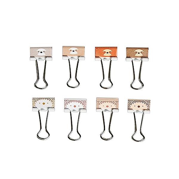 カラーダブルクリップ ナマケモノ/ハリネズミ 幅1.9cm 8個入 (100円ショップ 100円均一 100均一 100均)