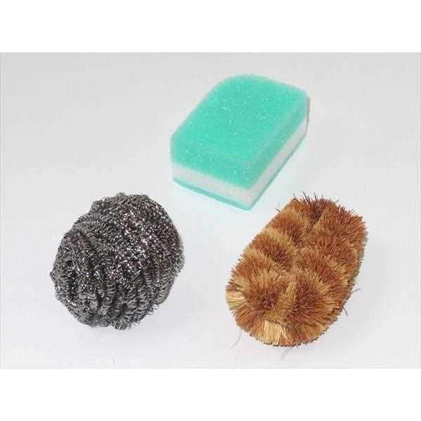 プチキッチン スポンジ/ステンレスタワシ/パームタワシセット 3点セット ［色指定不可］ (100円ショップ 100円均一 100均一 100均)