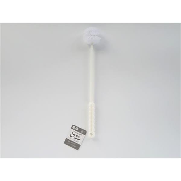 フラワーたわし柄付き ホワイト/グレー 34cm ［色指定不可］ (100円ショップ 100円均一 100均一 100均)