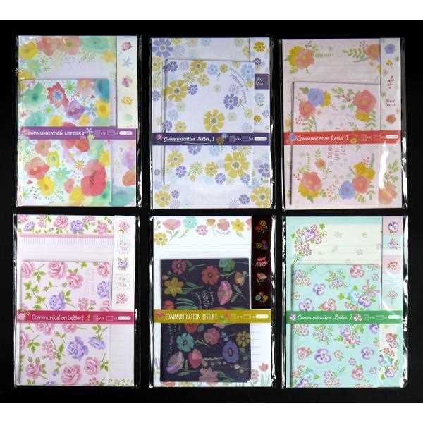 コミュニケーションレターセット フラワーデザイン 便箋10枚・封筒5枚・シール付 ［柄指定不可］ (100円ショップ 100円均一 100均一 100均)