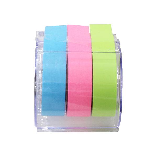 テープふせん紙 ネオン 1.5cm×長さ5m 3ロール テープカッター付 (100円ショップ 100円均一 100均一 100均)